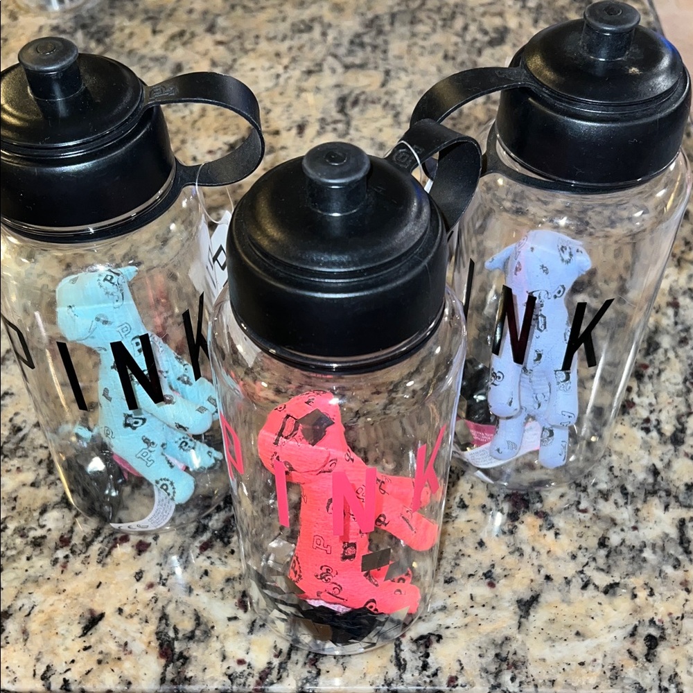 3 Pink Puppy Waterbottles